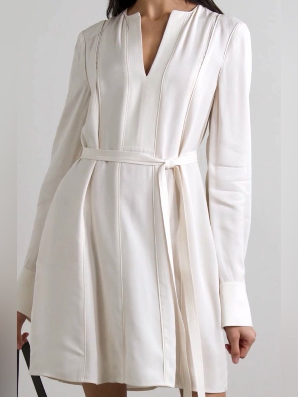 NWOT Ulla Johnson Cream Long-Sleeve V-Neck Tie-Waist Dress